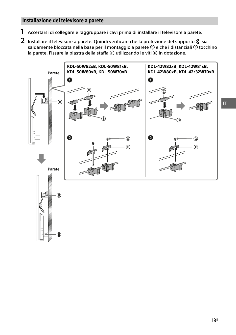 Installazione del televisore a parete | Sony KDL-50W805B User Manual | Page 119 / 376