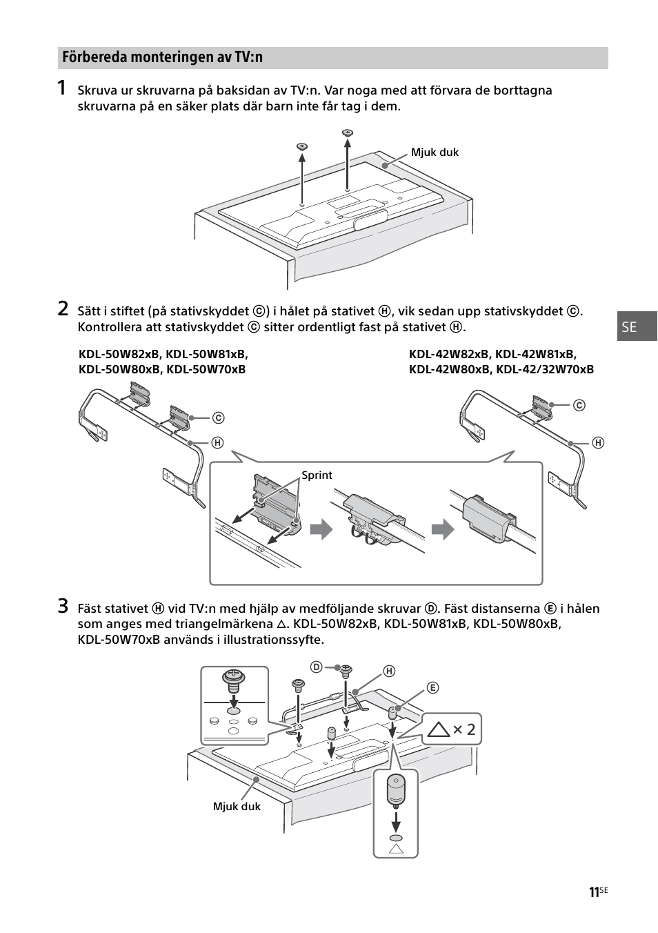 Förbereda monteringen av tv:n | Sony KDL-50W805B User Manual | Page 137 / 376