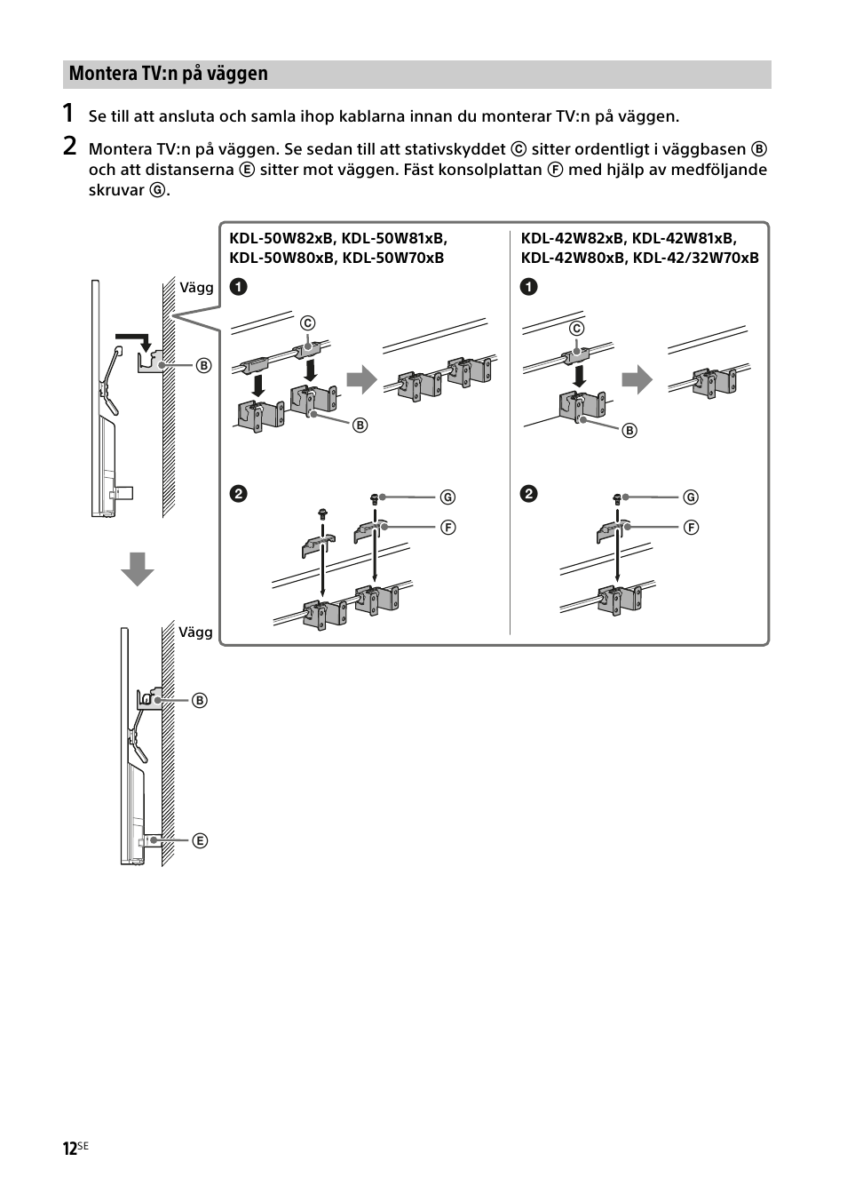 Montera tv:n på väggen | Sony KDL-50W805B User Manual | Page 138 / 376