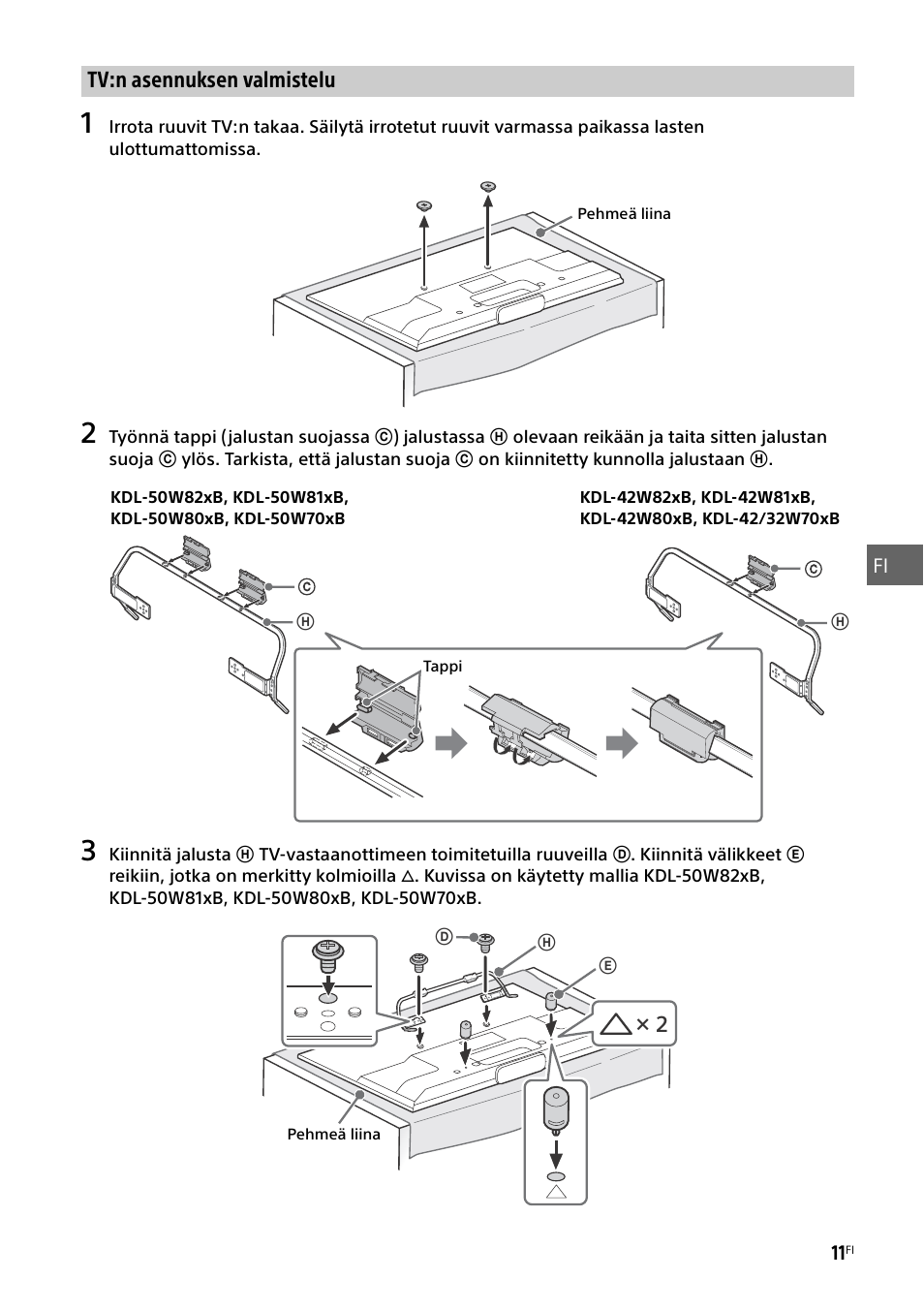 Tv:n asennuksen valmistelu | Sony KDL-50W805B User Manual | Page 171 / 376