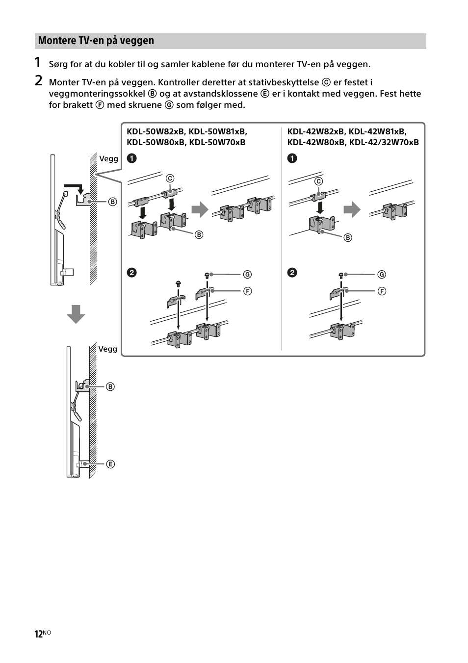 Montere tv-en på veggen | Sony KDL-50W805B User Manual | Page 188 / 376