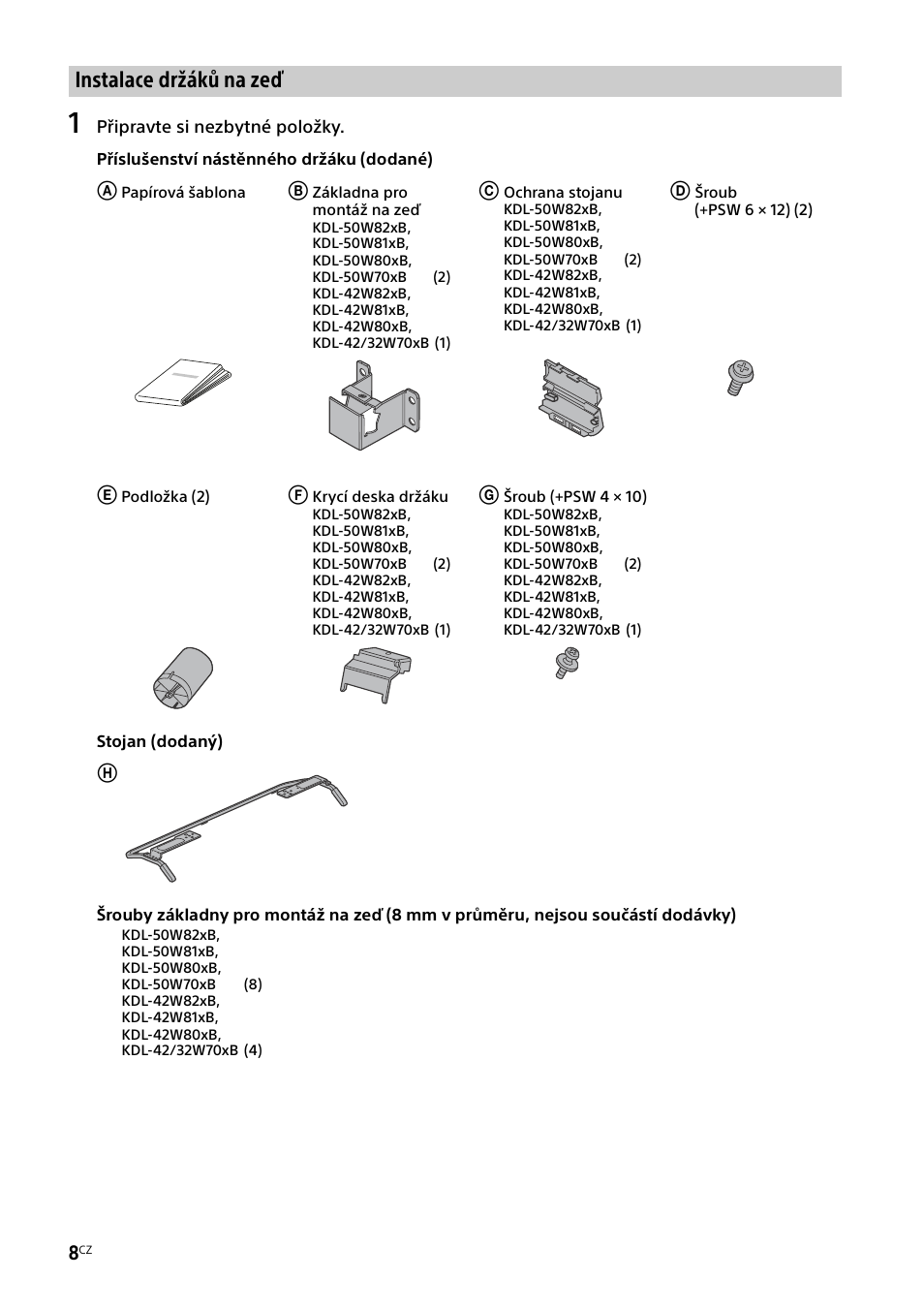 Instalace držáků na zeď | Sony KDL-50W805B User Manual | Page 218 / 376