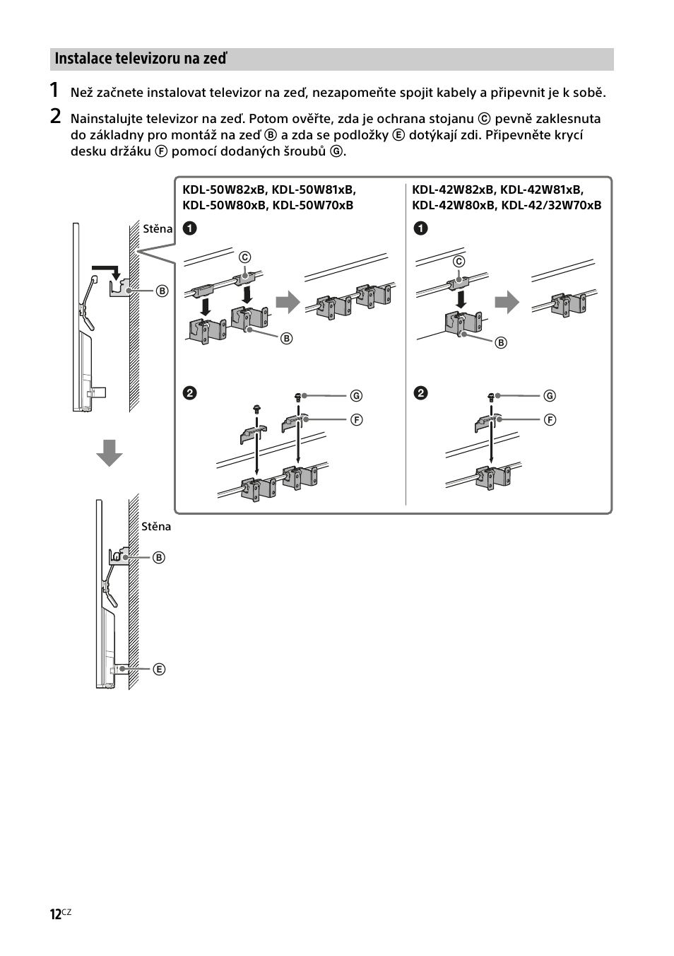 Instalace televizoru na zeď | Sony KDL-50W805B User Manual | Page 222 / 376