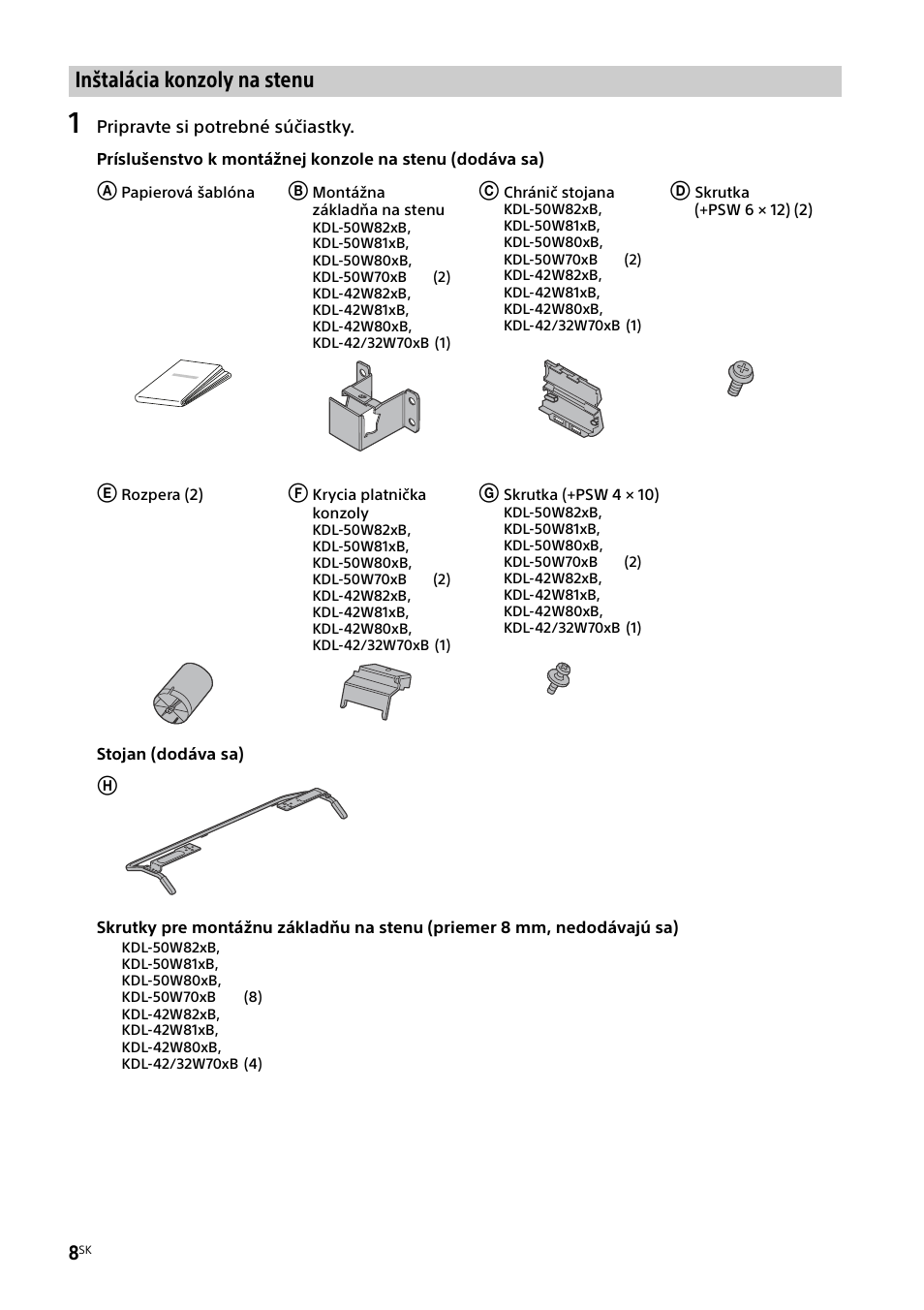 Inštalácia konzoly na stenu | Sony KDL-50W805B User Manual | Page 236 / 376