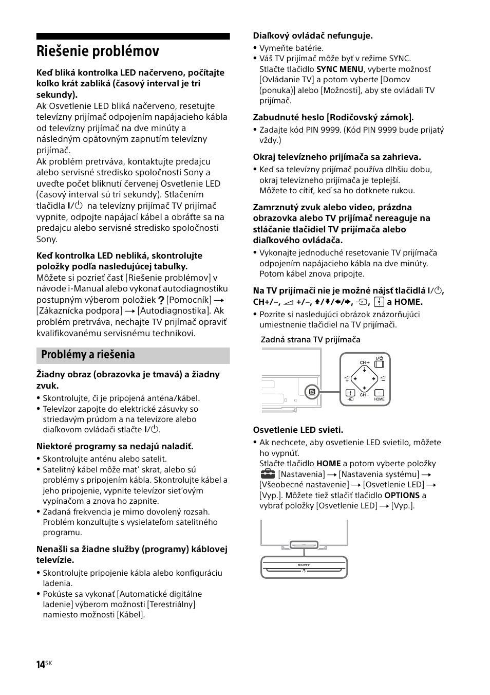 Riešenie problémov, Problémy a riešenia | Sony KDL-50W805B User Manual | Page 242 / 376