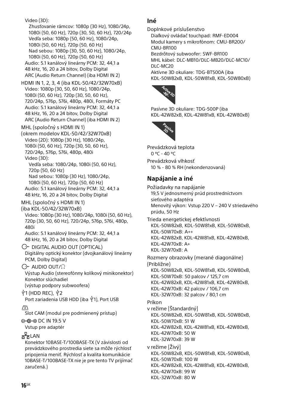 Napájanie a iné | Sony KDL-50W805B User Manual | Page 244 / 376
