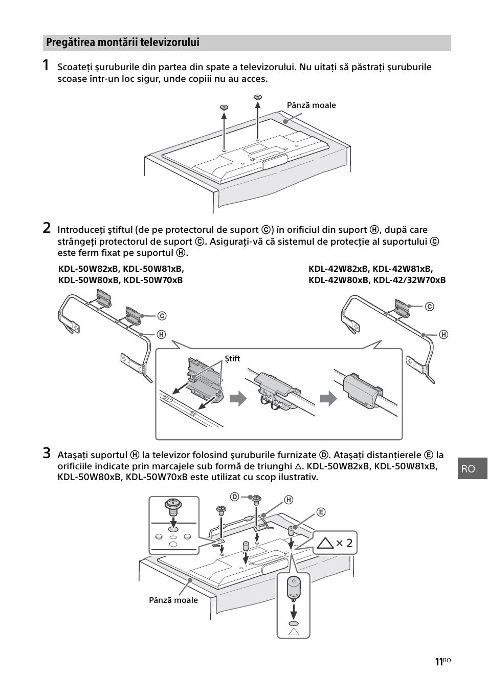 Pregătirea montării televizorului | Sony KDL-50W805B User Manual | Page 275 / 376