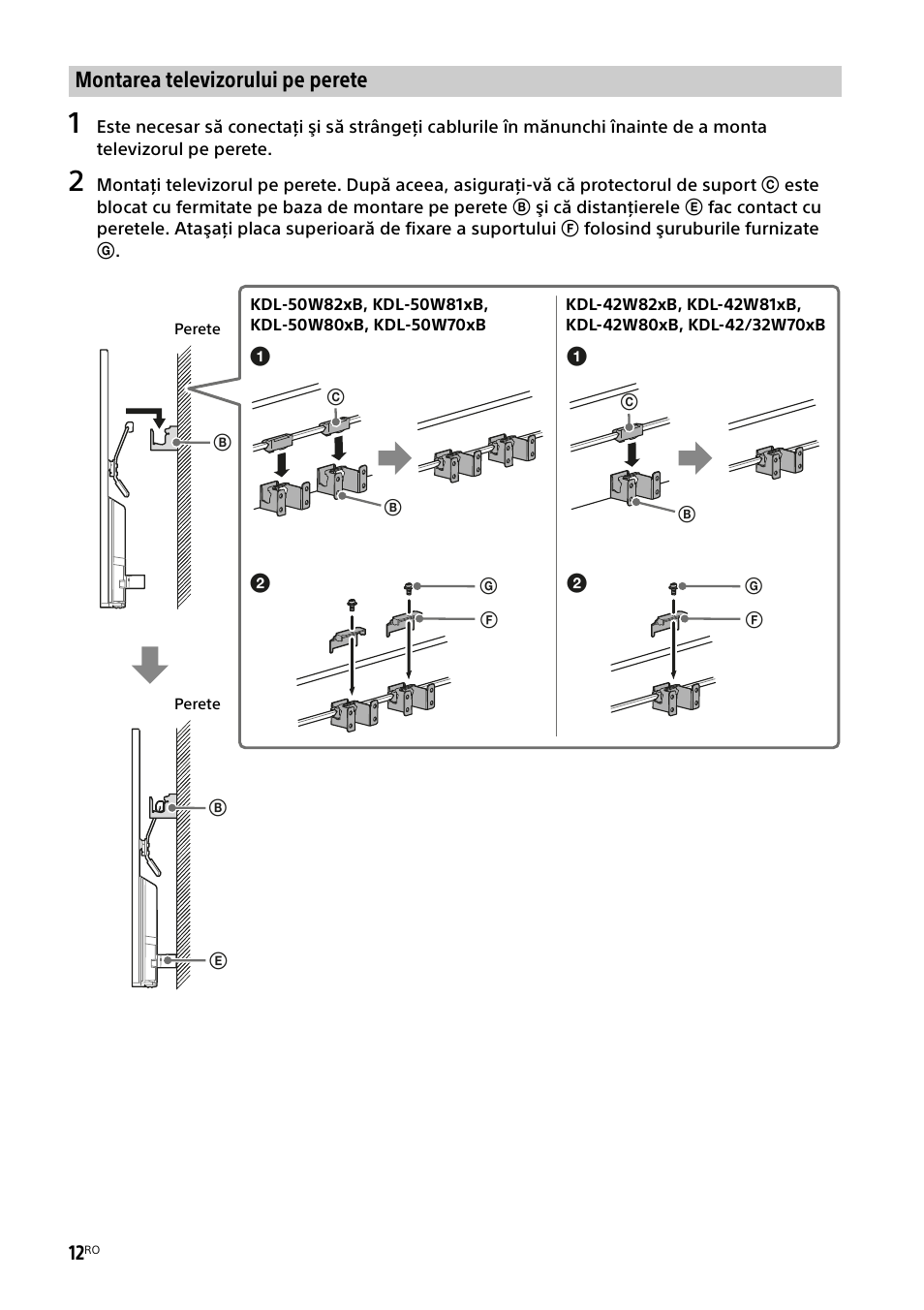 Montarea televizorului pe perete | Sony KDL-50W805B User Manual | Page 276 / 376