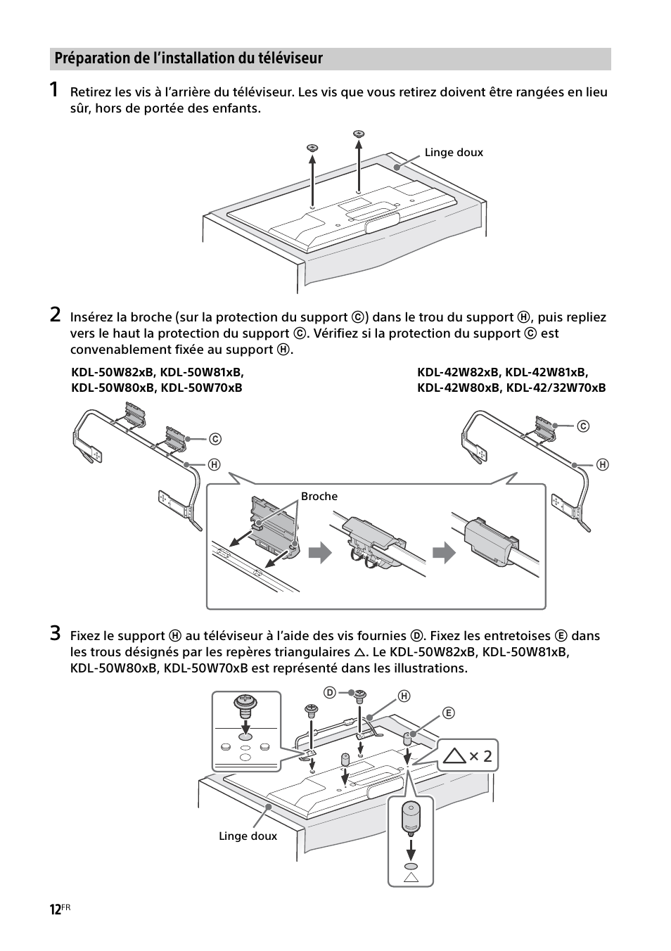 Préparation de l’installation du téléviseur | Sony KDL-50W805B User Manual | Page 28 / 376