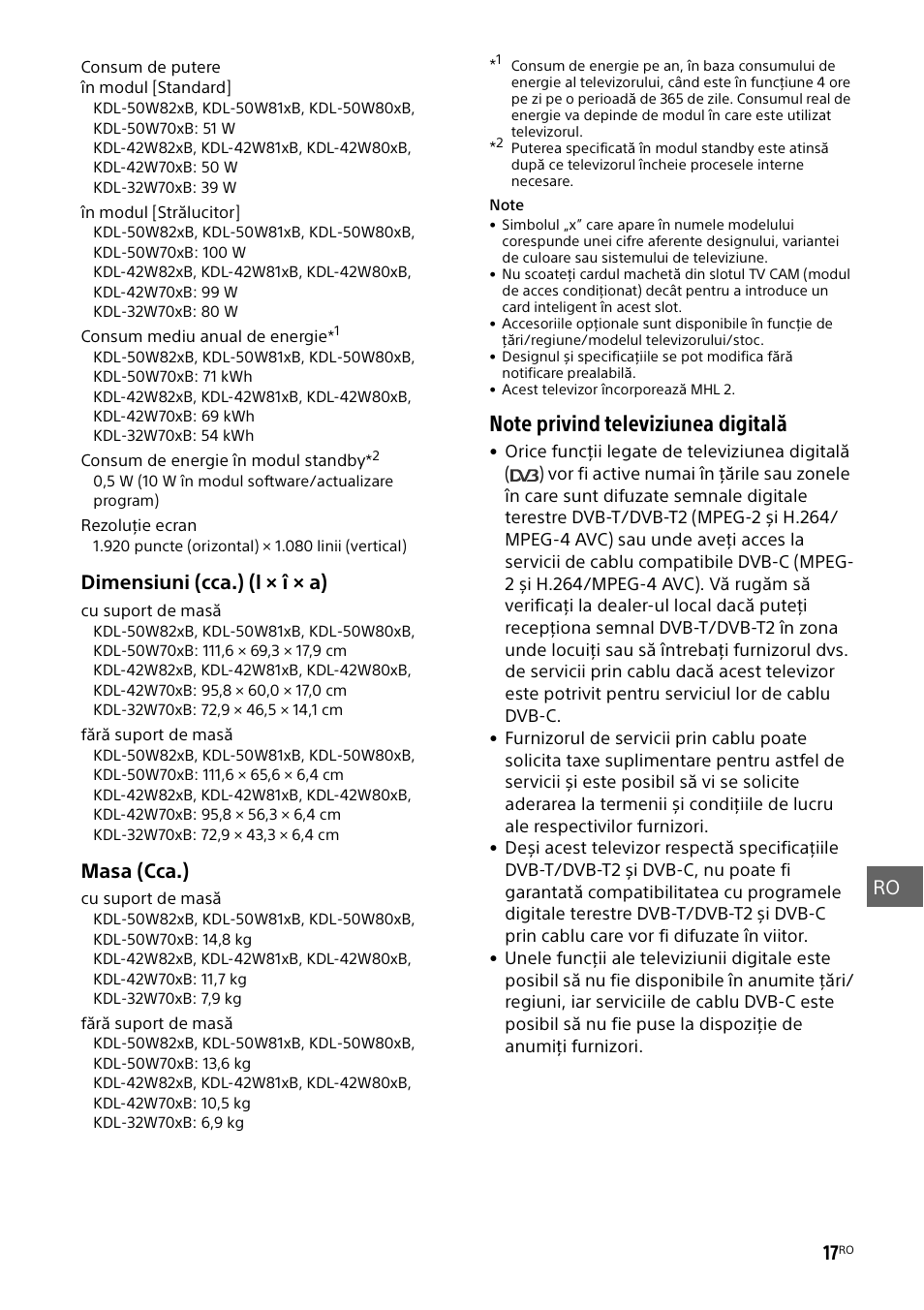 Ro 17, Masa (cca.) | Sony KDL-50W805B User Manual | Page 281 / 376