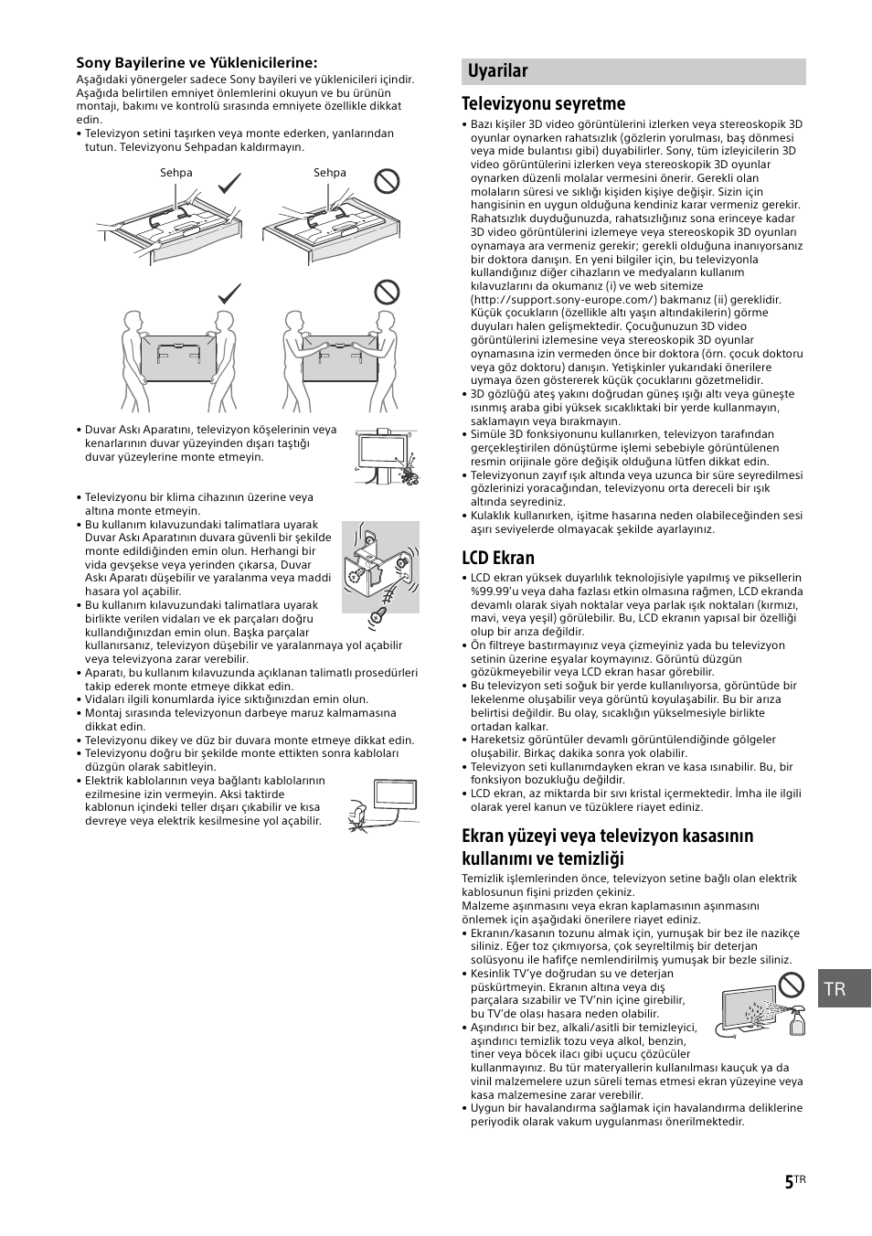 Uyarilar, Televizyonu seyretme, Lcd ekran | Sony KDL-50W805B User Manual | Page 325 / 376