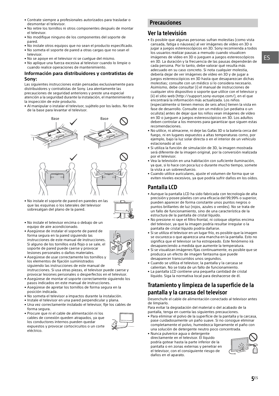 Precauciones, Ver la televisión, Pantalla lcd | Sony KDL-50W805B User Manual | Page 39 / 376