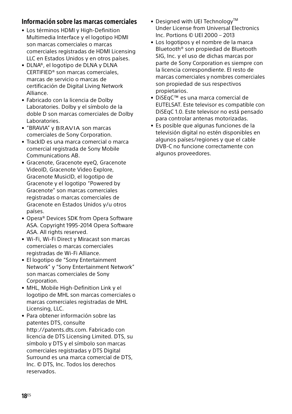 Información sobre las marcas comerciales | Sony KDL-50W805B User Manual | Page 52 / 376