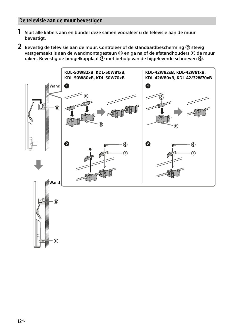 De televisie aan de muur bevestigen | Sony KDL-50W805B User Manual | Page 64 / 376