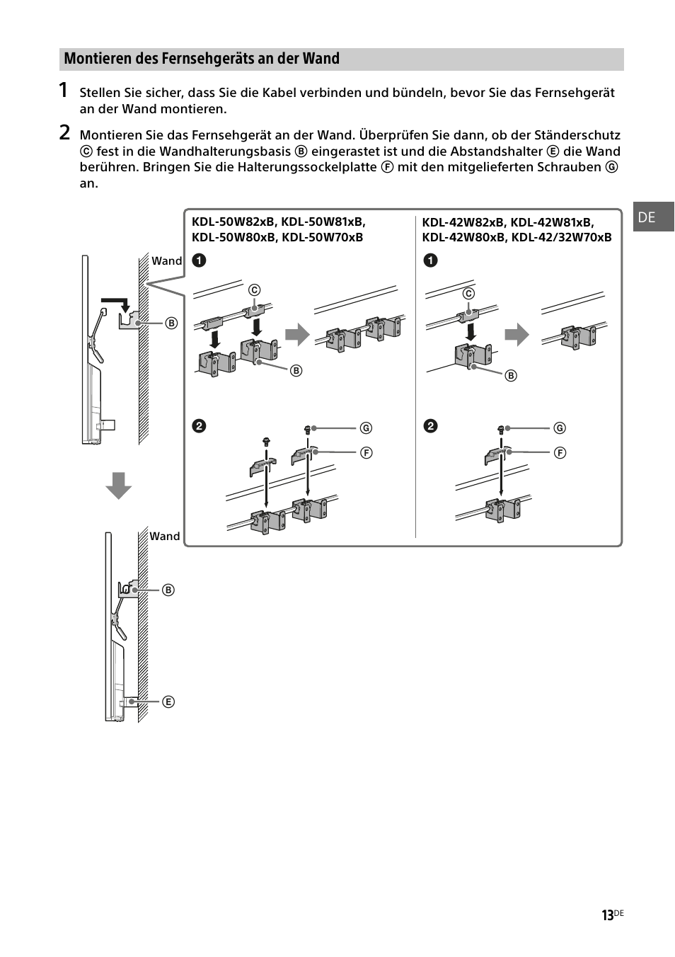 Montieren des fernsehgeräts an der wand | Sony KDL-50W805B User Manual | Page 83 / 376