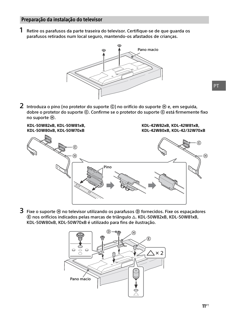 Preparação da instalação do televisor | Sony KDL-50W805B User Manual | Page 99 / 376