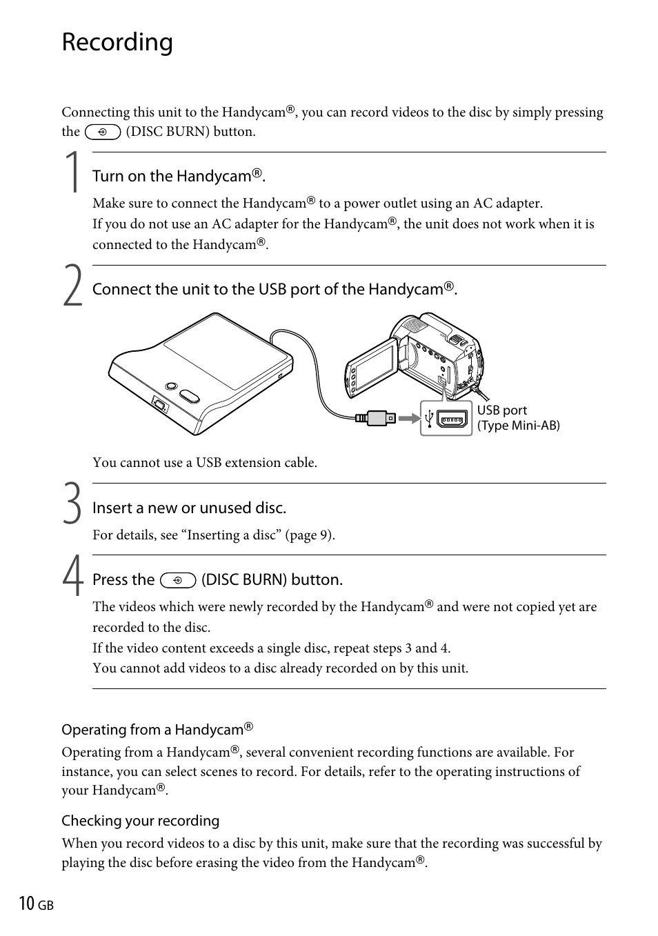 Recording | Sony VRD-P1 User Manual | Page 10 / 120