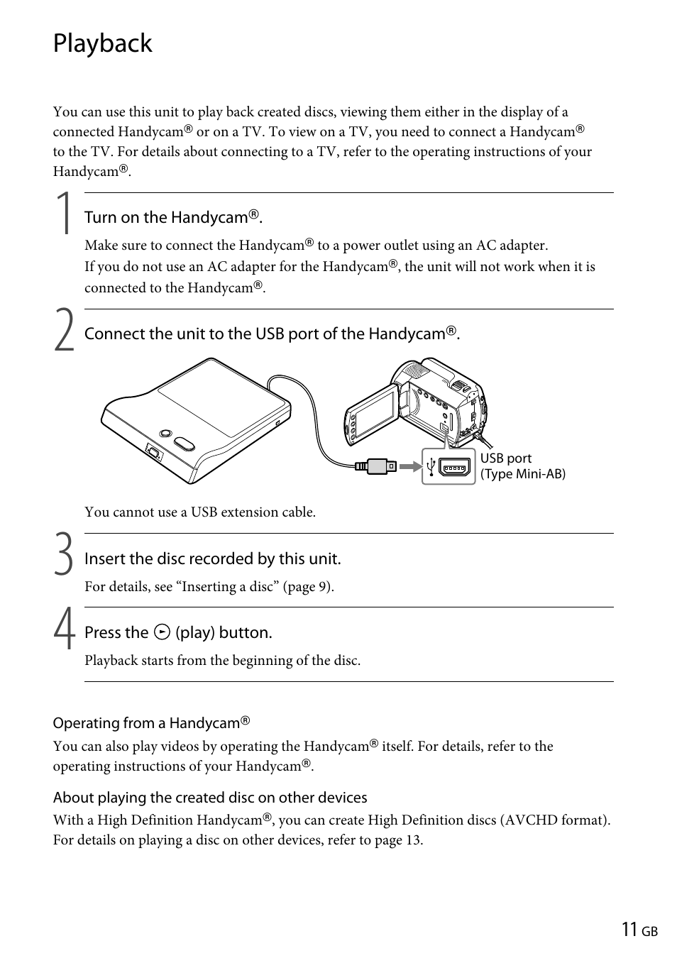 Playback | Sony VRD-P1 User Manual | Page 11 / 120