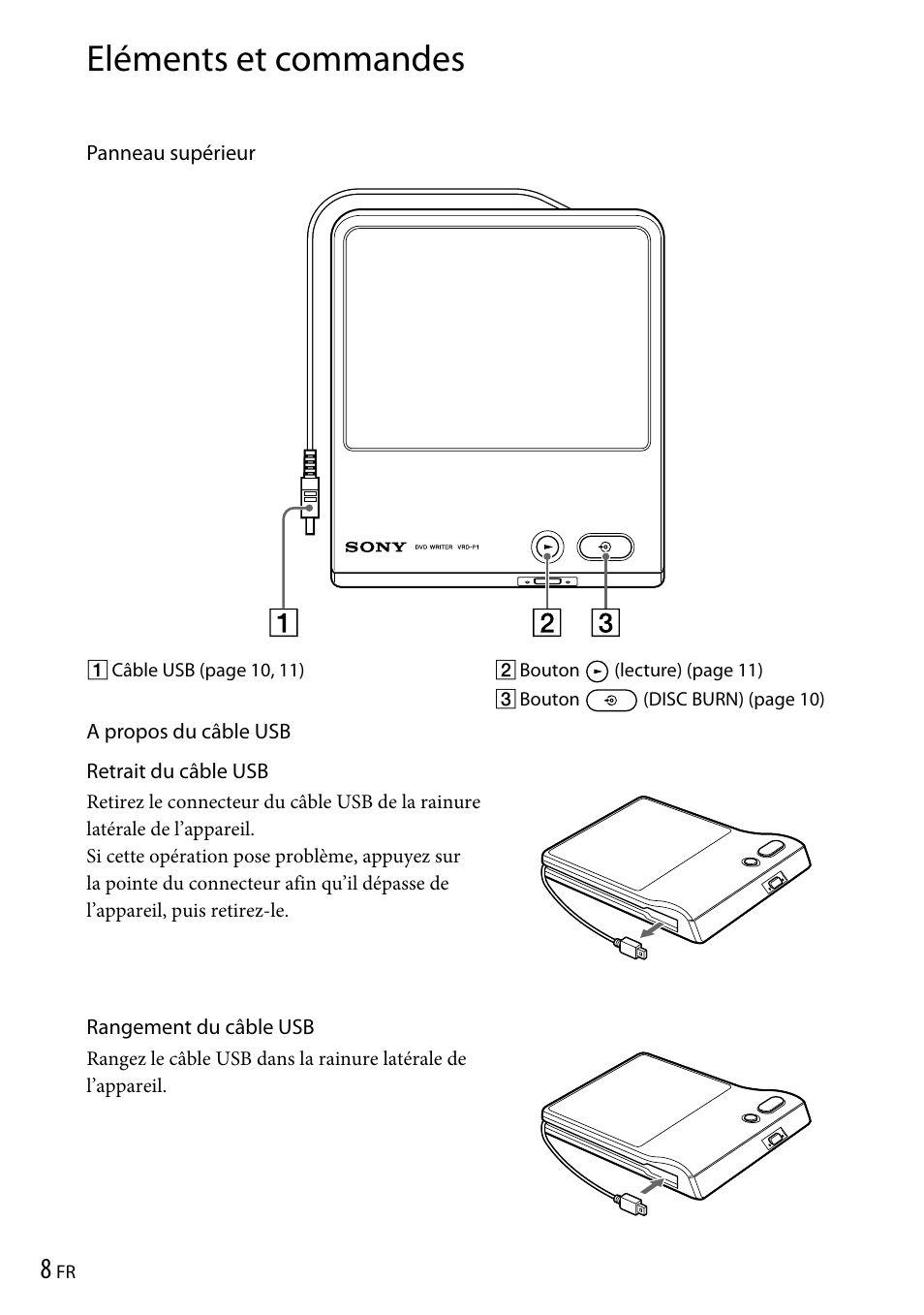 Eléments et commandes | Sony VRD-P1 User Manual | Page 24 / 120