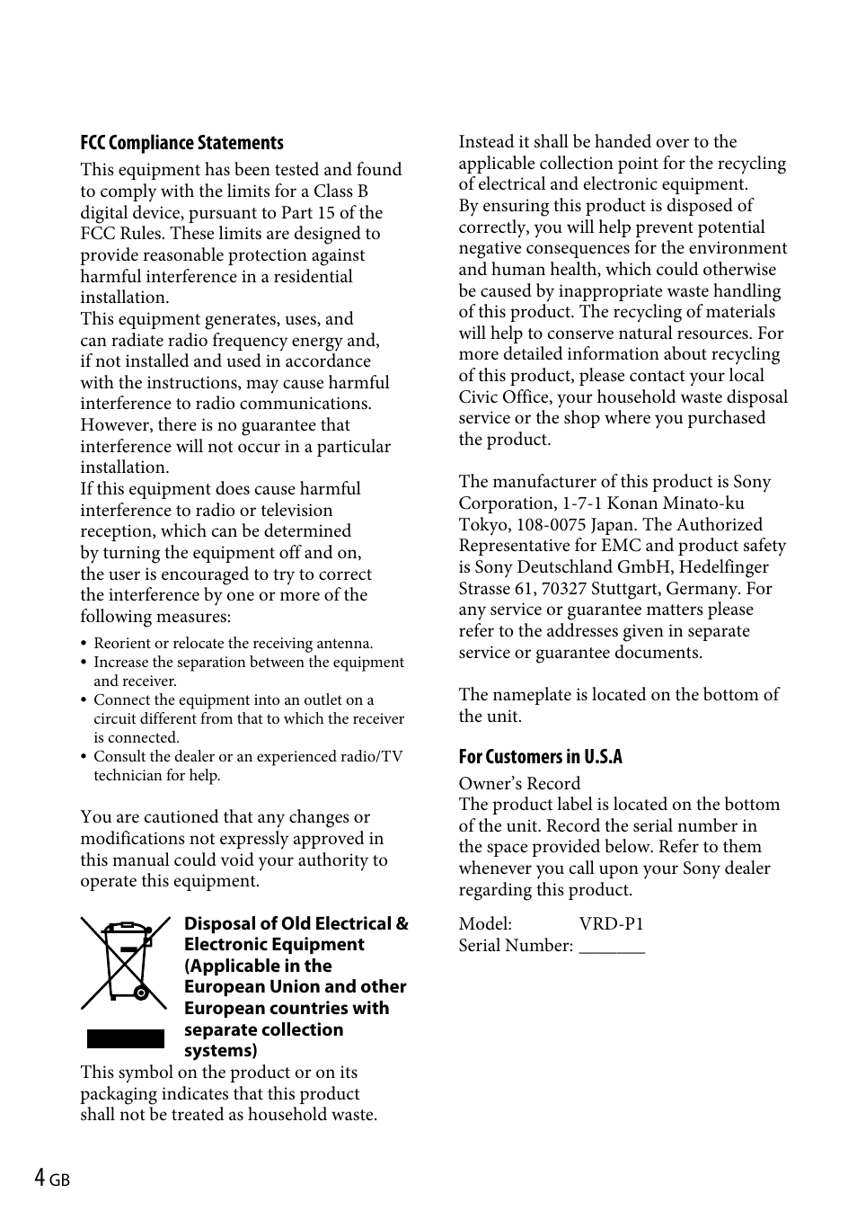 Sony VRD-P1 User Manual | Page 4 / 120