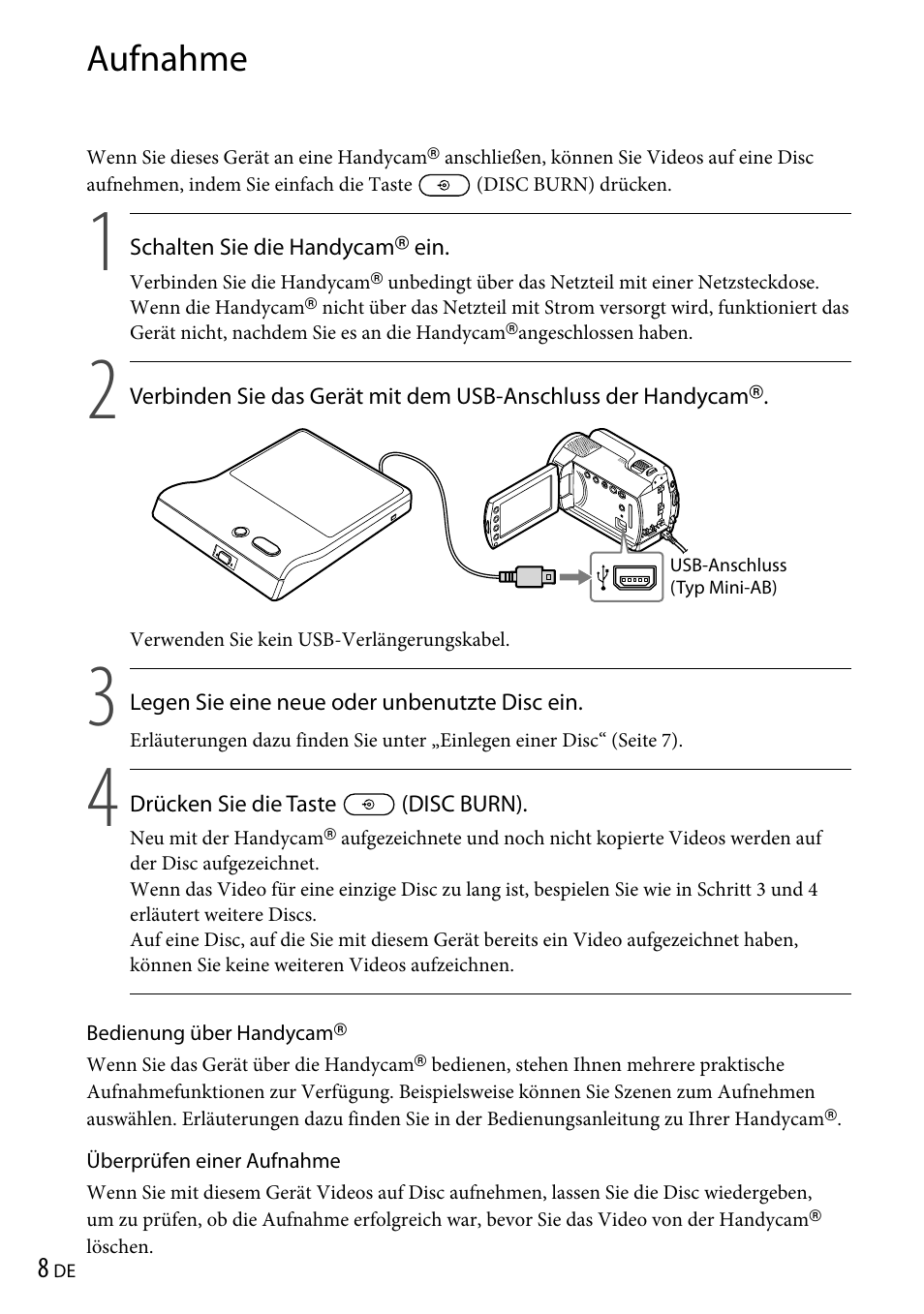 Aufnahme | Sony VRD-P1 User Manual | Page 40 / 120