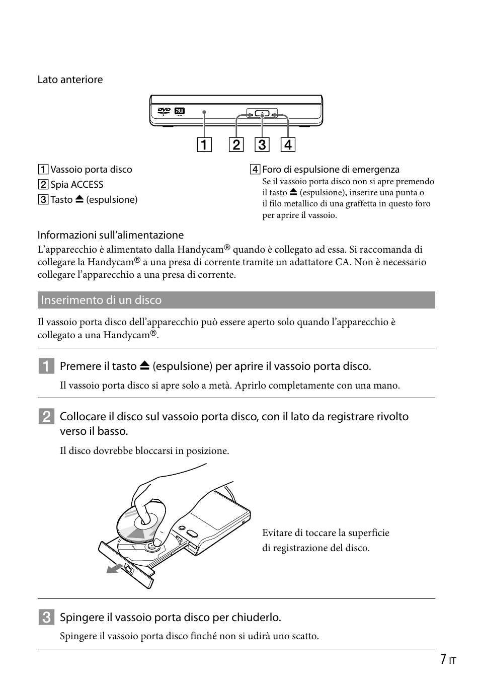 Inserimento di un disco | Sony VRD-P1 User Manual | Page 53 / 120