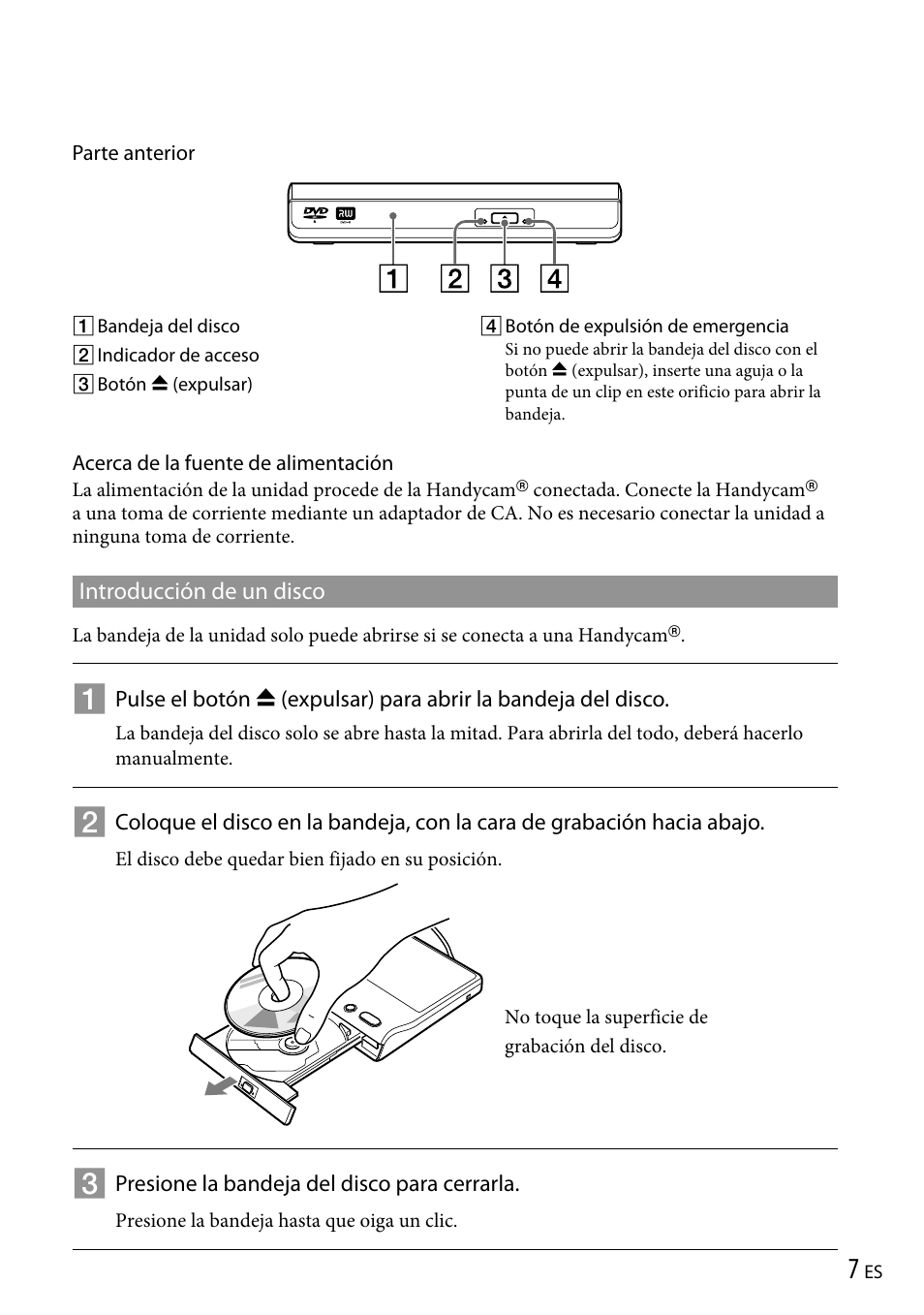 Introducción de un disco | Sony VRD-P1 User Manual | Page 67 / 120