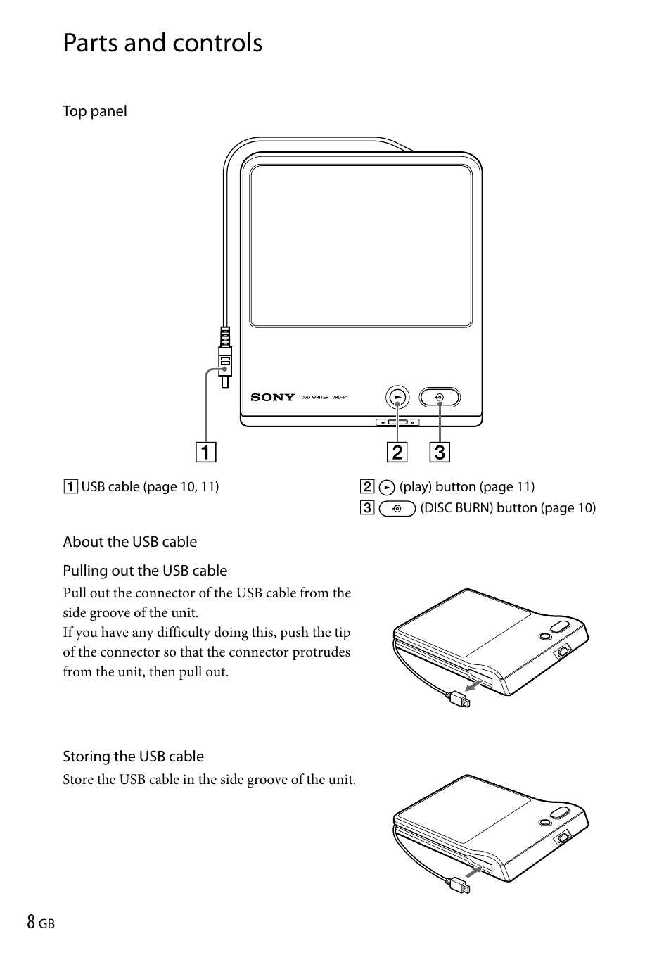 Parts and controls | Sony VRD-P1 User Manual | Page 8 / 120