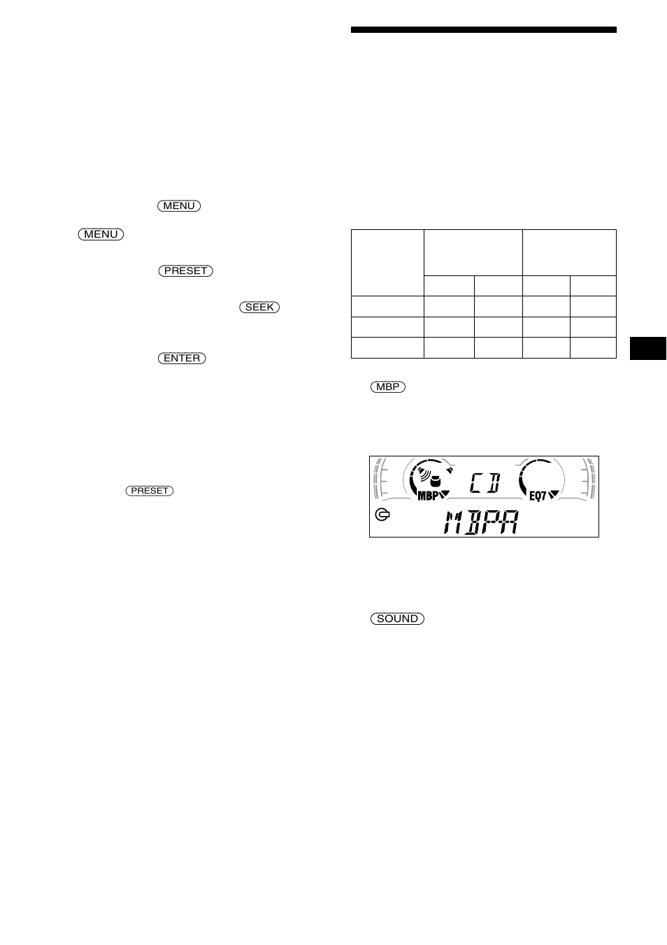 Sélection de la position du son, Manutenzione, Mes réglages faroris (mbp) | Sony CDX-L550V User Manual | Page 67 / 122
