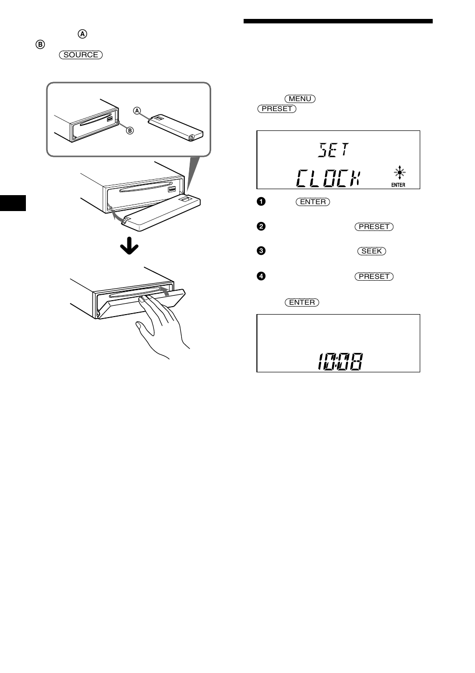 Setting the clock | Sony CDX-L550V User Manual | Page 8 / 122