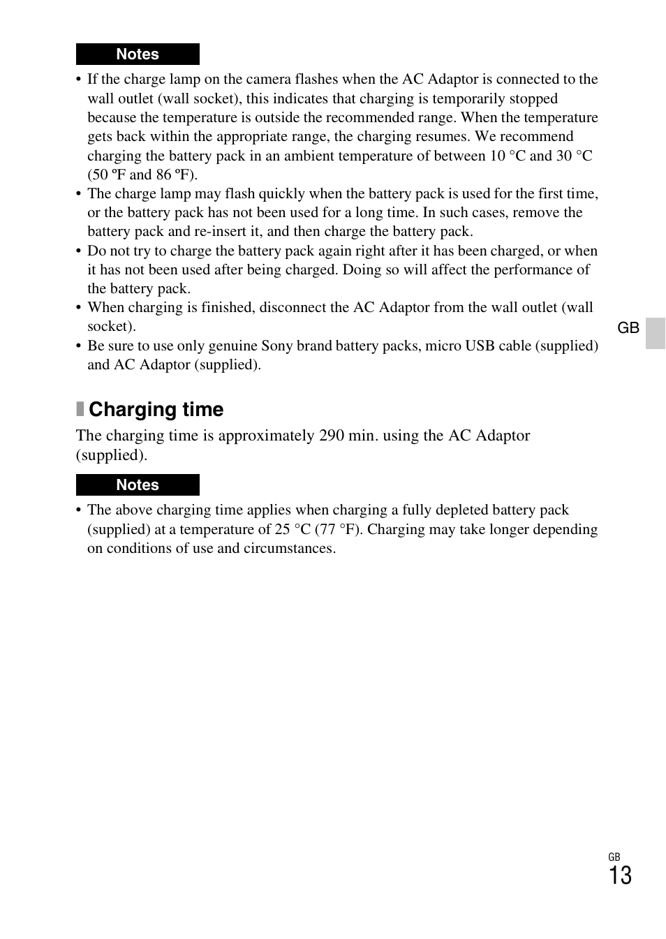 Xcharging time | Sony NEX-3NY User Manual | Page 13 / 547