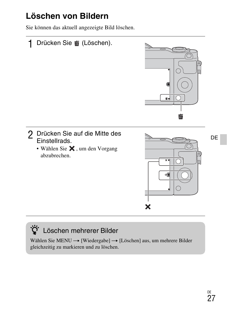 Löschen von bildern | Sony NEX-3NY User Manual | Page 135 / 547