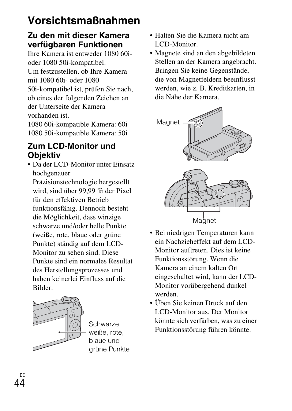 Vorsichtsmaßnahmen, 44 vorsichtsmaßnahmen | Sony NEX-3NY User Manual | Page 152 / 547