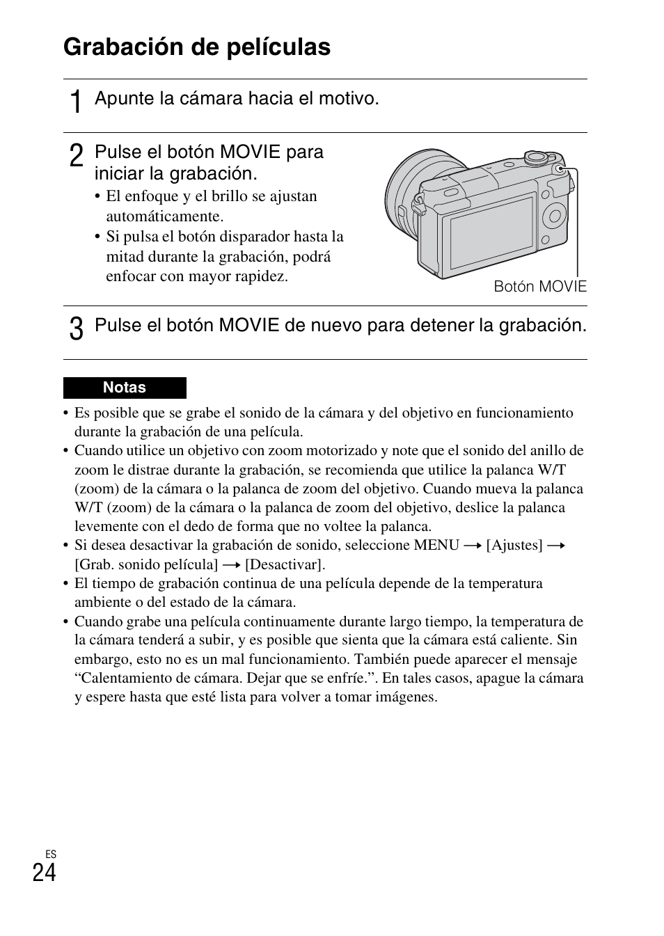 Grabación de películas, 24 grabación de películas | Sony NEX-3NY User Manual | Page 186 / 547