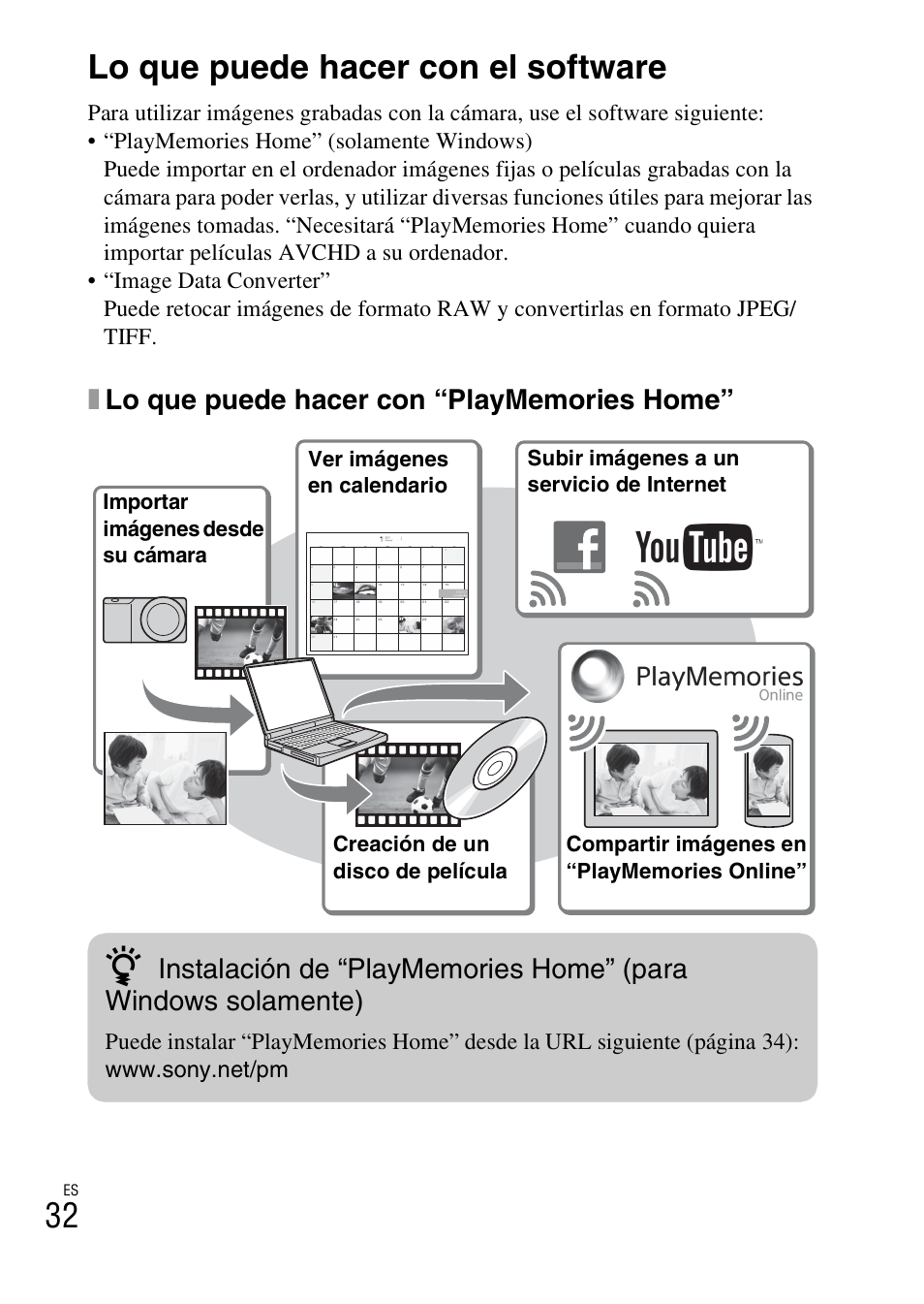 Visualización de imágenes en un ordenador, Lo que puede hacer con el software | Sony NEX-3NY User Manual | Page 194 / 547