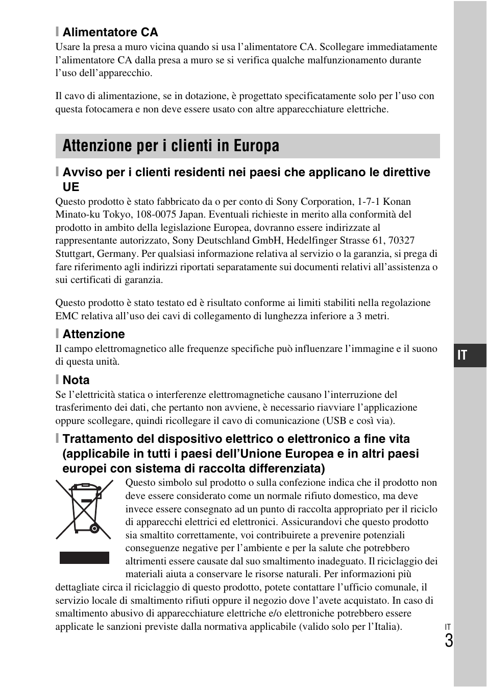 Attenzione per i clienti in europa | Sony NEX-3NY User Manual | Page 219 / 547