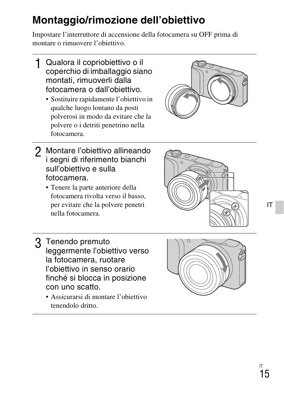 Montaggio/rimozione dell’obiettivo | Sony NEX-3NY User Manual | Page 231 / 547