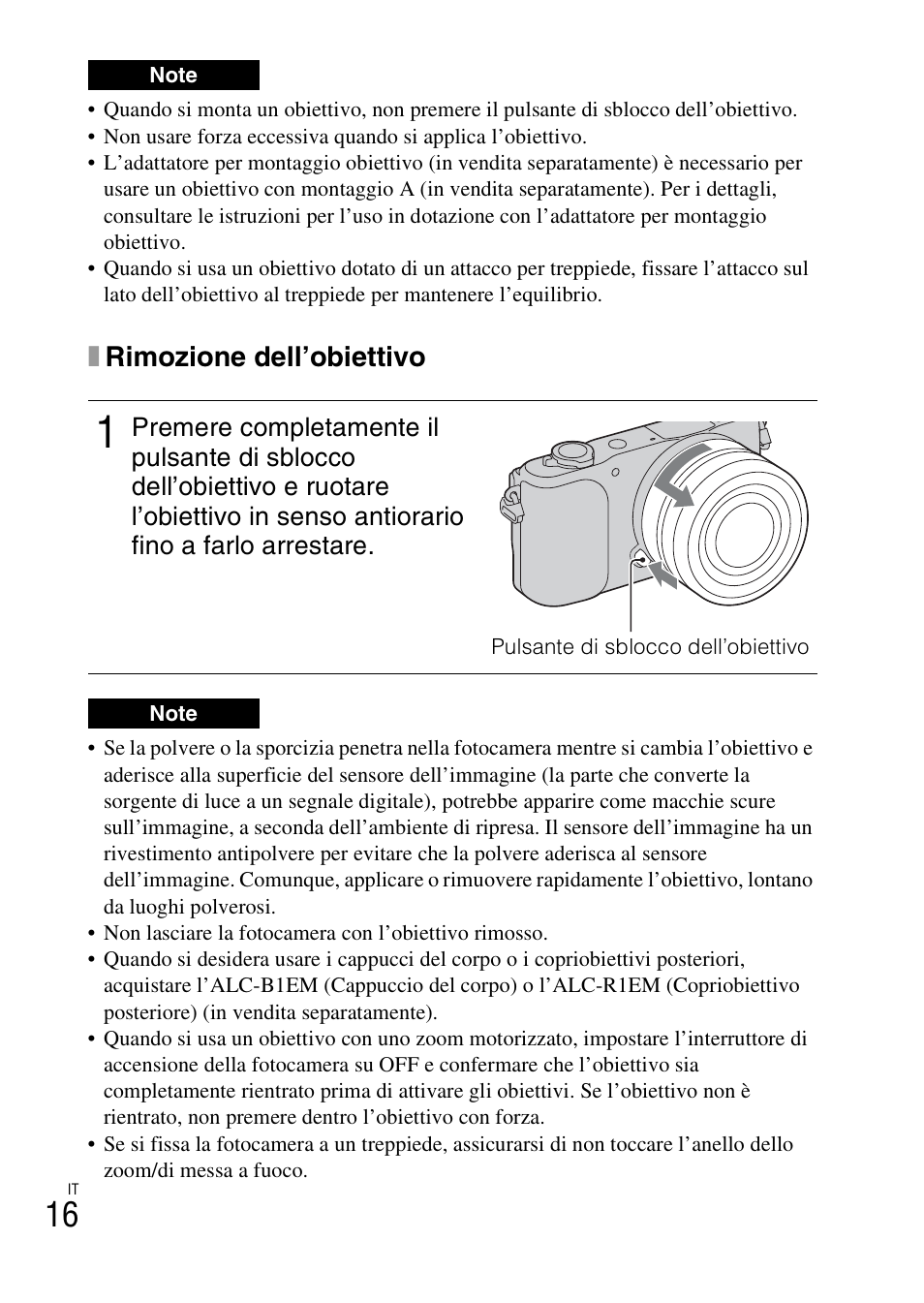 Vo (16), Xrimozione dell’obiettivo | Sony NEX-3NY User Manual | Page 232 / 547