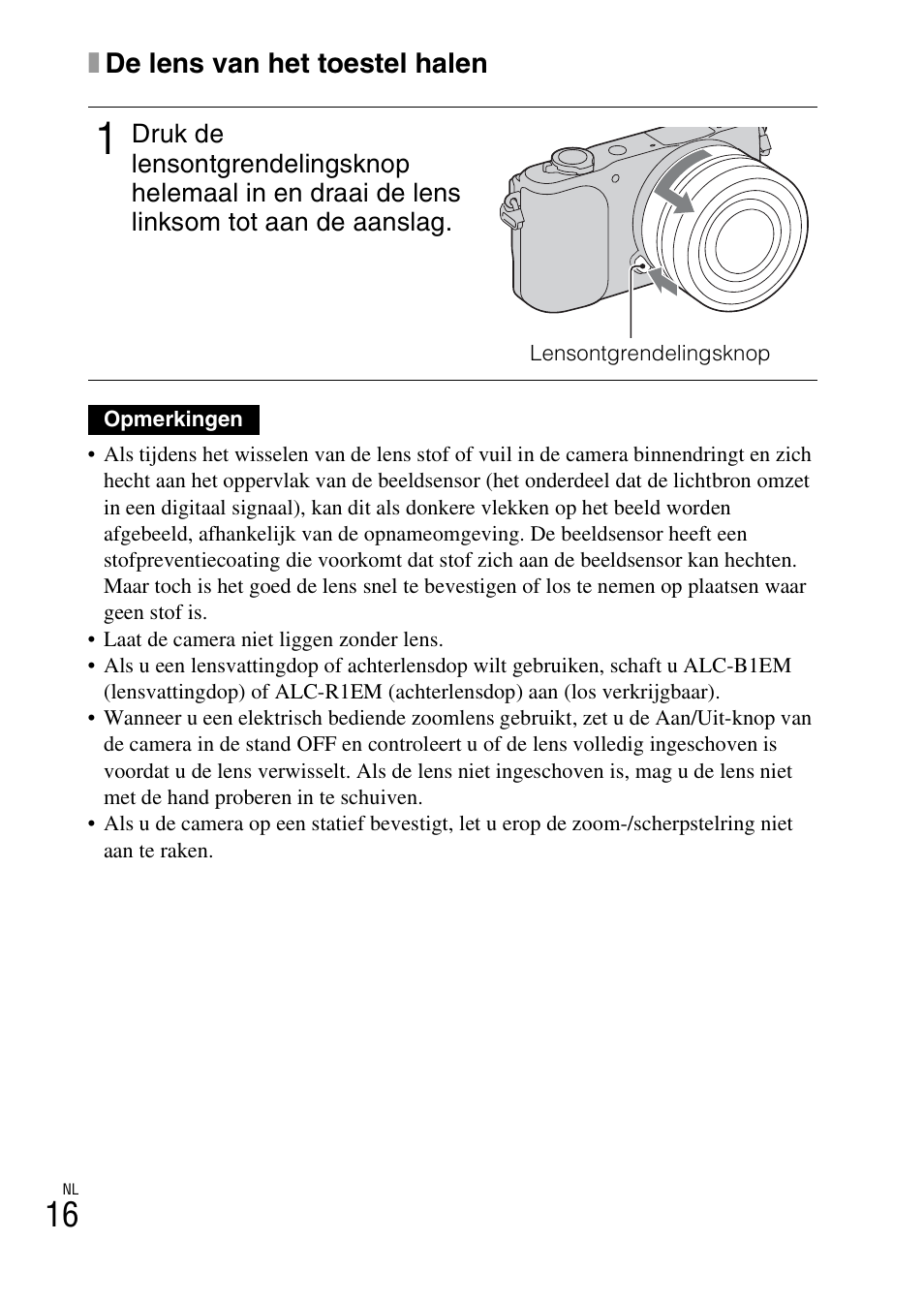 Xde lens van het toestel halen | Sony NEX-3NY User Manual | Page 338 / 547