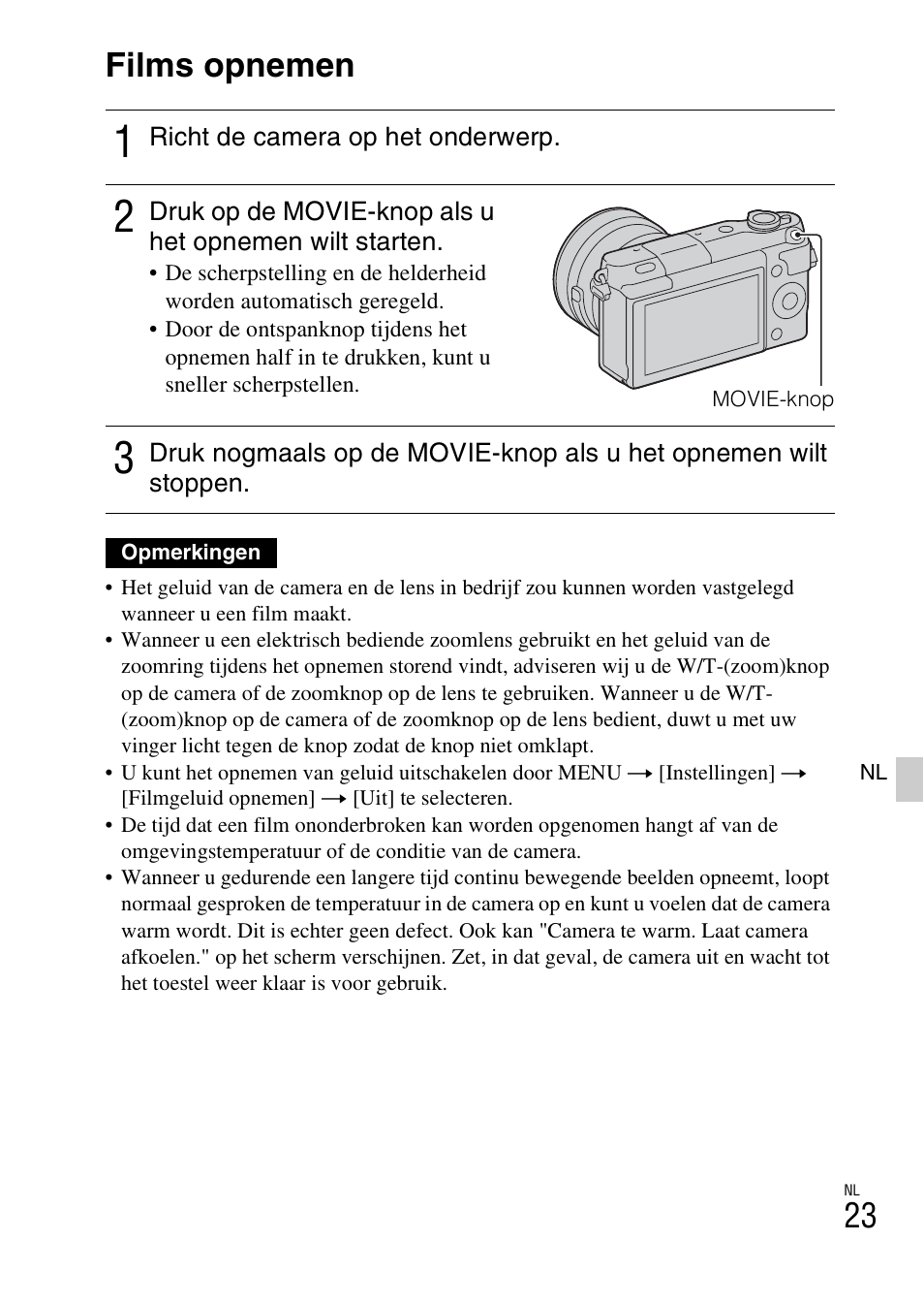 Films opnemen, Knop (23) | Sony NEX-3NY User Manual | Page 345 / 547