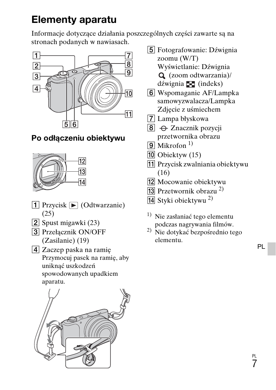 Elementy aparatu, Po odłączeniu obiektywu | Sony NEX-3NY User Manual | Page 381 / 547