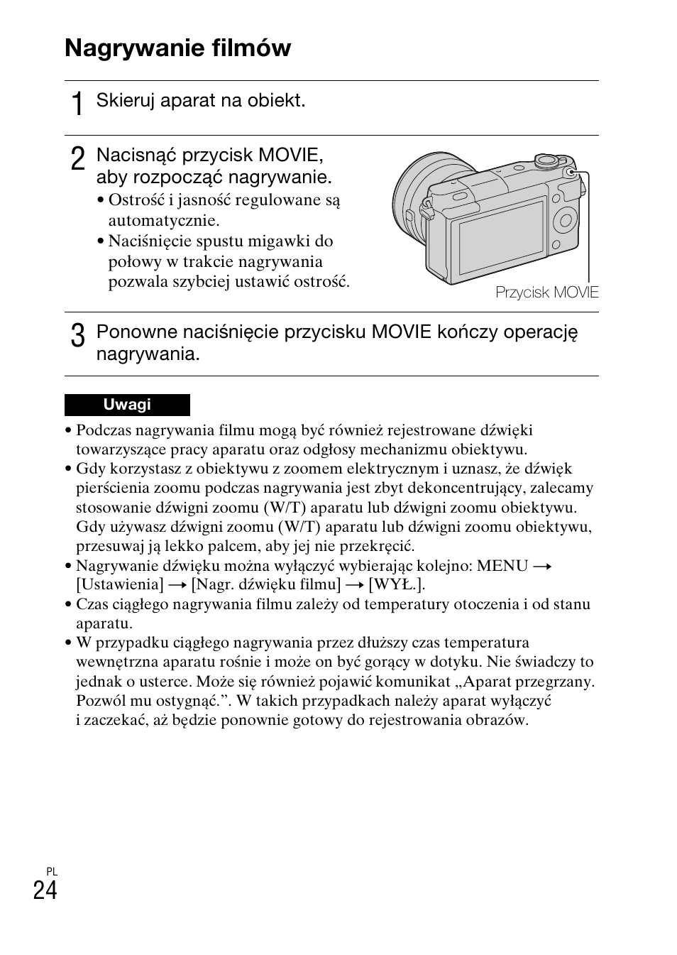 Nagrywanie filmów, 24 nagrywanie filmów | Sony NEX-3NY User Manual | Page 398 / 547