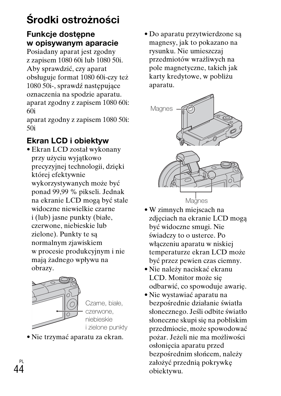 Środki ostrożności, 44 środki ostrożności | Sony NEX-3NY User Manual | Page 418 / 547