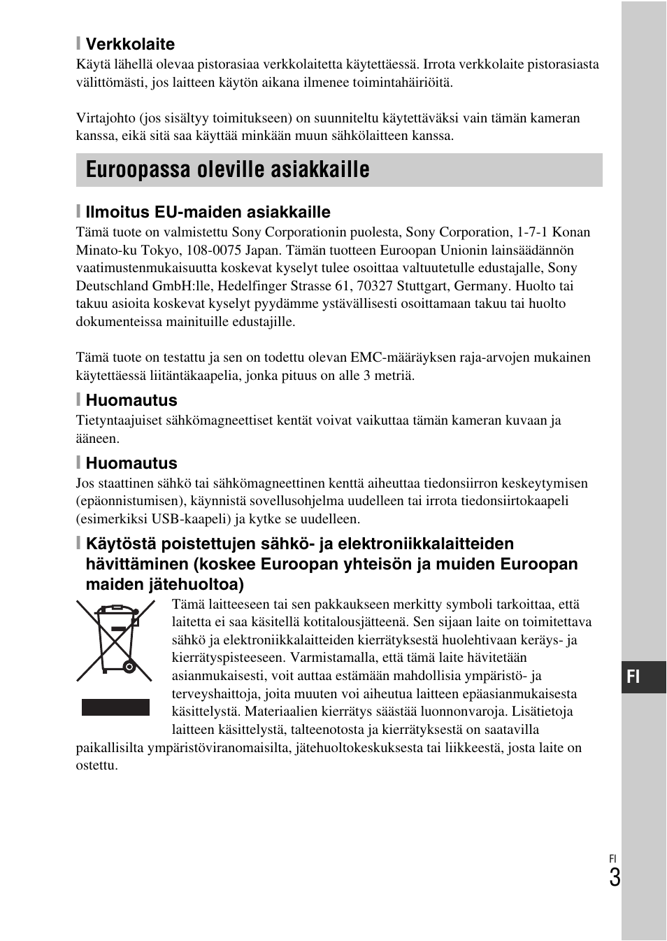 Euroopassa oleville asiakkaille | Sony NEX-3NY User Manual | Page 459 / 547