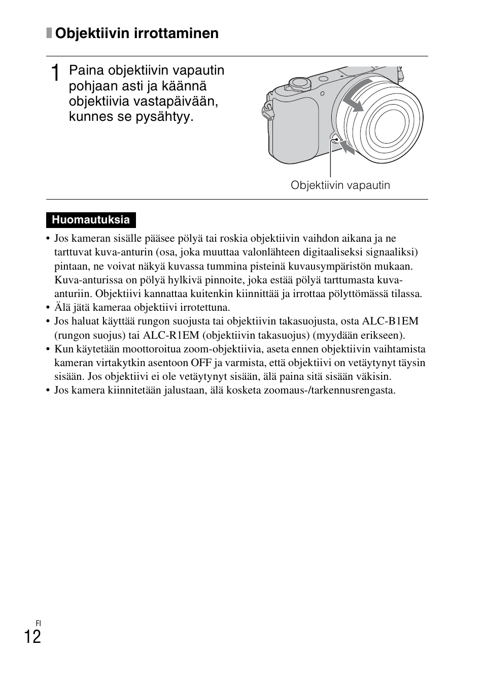 Xobjektiivin irrottaminen | Sony NEX-3NY User Manual | Page 468 / 547