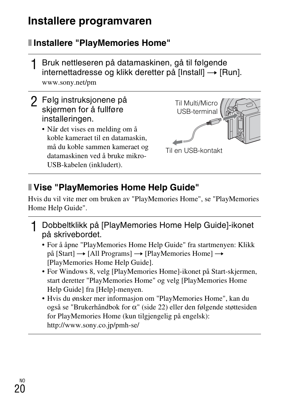 Installere programvaren, 20 installere programvaren | Sony NEX-3NY User Manual | Page 504 / 547