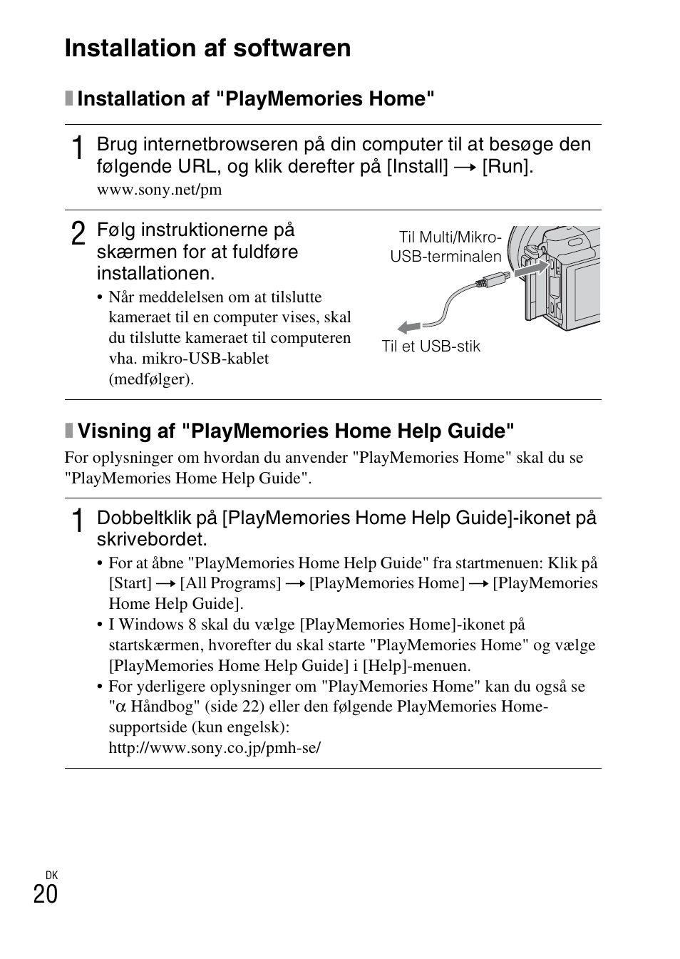 Installation af softwaren, 20 installation af softwaren | Sony NEX-3NY User Manual | Page 532 / 547