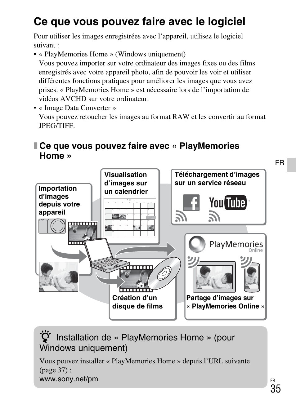 Visualisation d’images sur un ordinateur, Ce que vous pouvez faire avec le logiciel | Sony NEX-3NY User Manual | Page 87 / 547