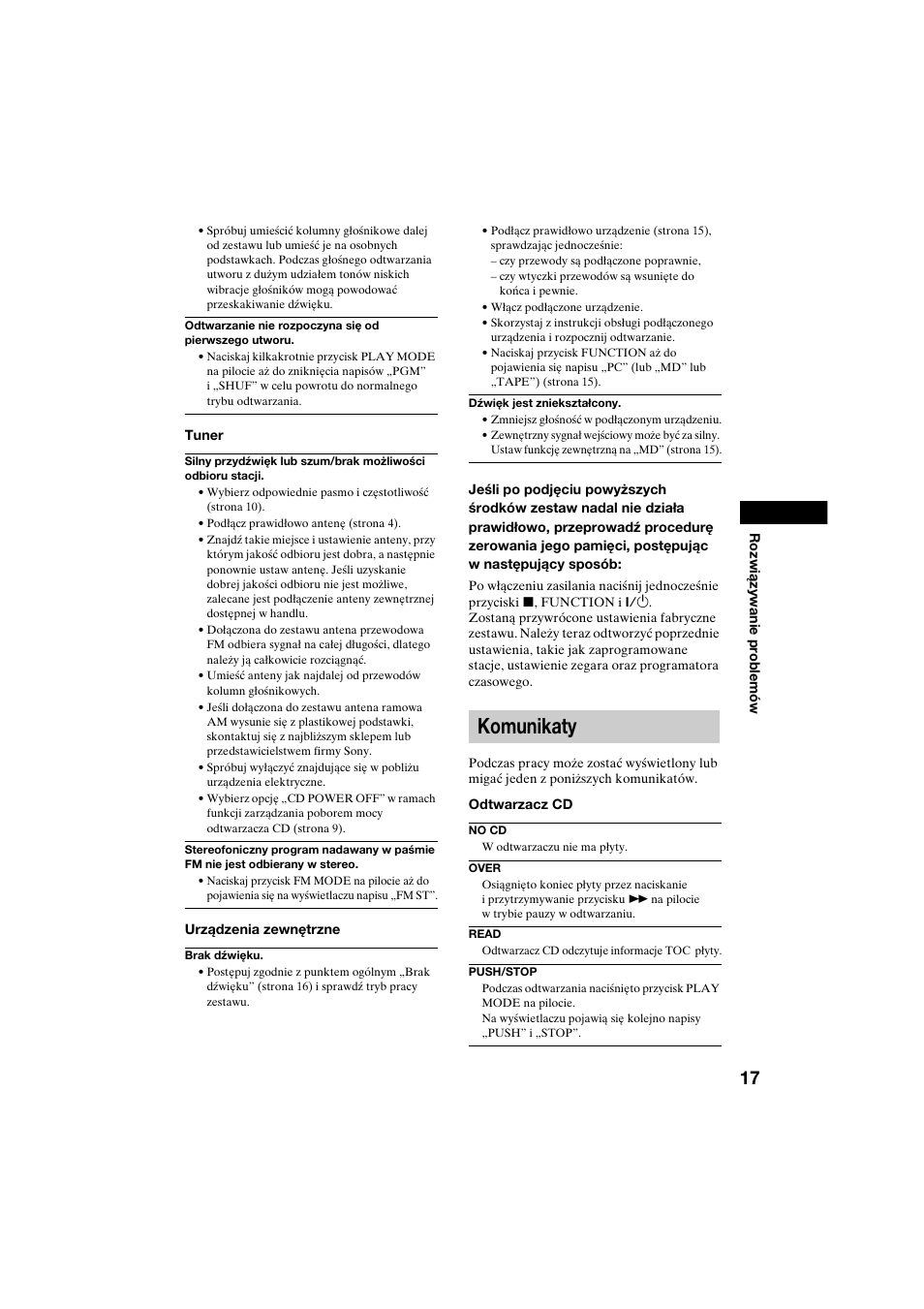 Komunikaty | Sony CMT-CQ1 User Manual | Page 105 / 112