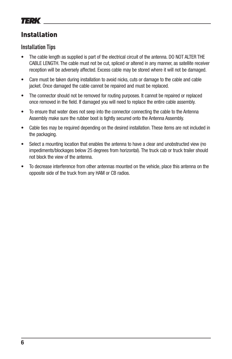 Installation, Installation tips | Audiovox TERK XM4 User Manual | Page 6 / 12